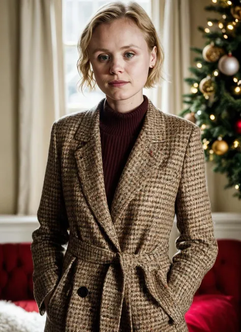 RAW photo of 20 years old alisonpill-ti, natural lighting, 8k uhd, dslr, high quality, film grain, Fujifilm XT3, <lora:add_detail:0.7>, by Peter Lindbergh, christmas theme, young