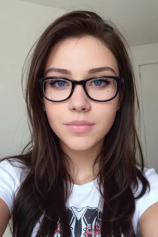 nerdy, face, eyes, vibrant hair, masterpiece, best quality, realistic, <lora:nerdy_fc_v1.0.safetensors:0.5>, selfie