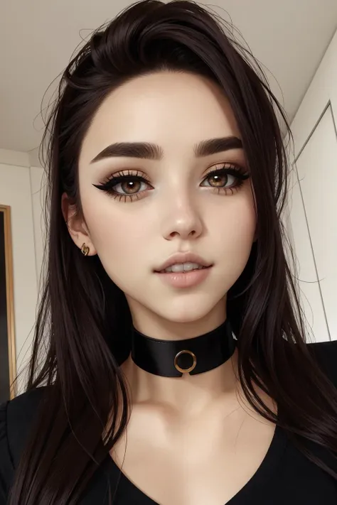 choker, <lora:Aesthetic-Portrait-V2:1>, eyes, eyeshadow, pupils, eyebrows, nose, lips, teeth, face, hair, long hair, 1girl, solo