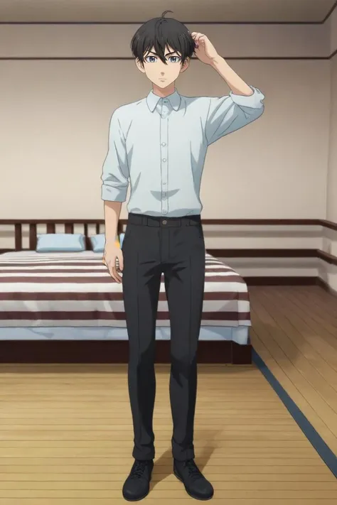 score_9, score_8_up, score_7_up, source_anime, rating_safe, intricate details, (3d:0.4), , , 1boy, solo, male focus, <lora:naoto_tachibana_pony:0.9>, naoto_tachibana, black hair, grey eyes, short hair, hair between eyes, full body, ayers rock, indoors, arm up, expressionless, , <lora:sdxl_lightning_8step_lora:1>