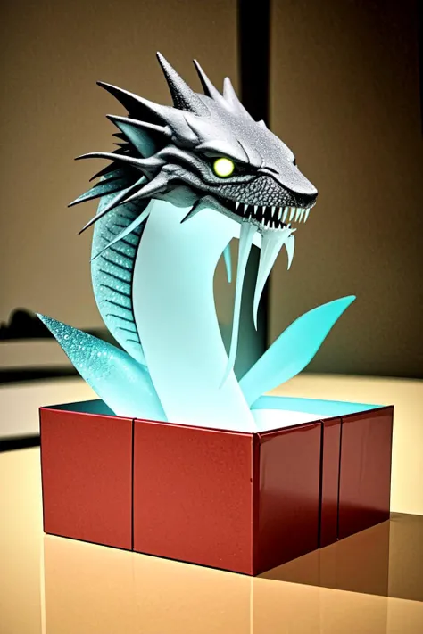 in a gift box, <lora:yomama_surprise_gift_v5-10:0.mama_surprise_gift_v5 <lora:LCM_LoRA_Weights_SD15:1> indoor, Christmas decoration , <lora:spleviathan-10:0.8> leviathandef, no humans, glowing eyes, water