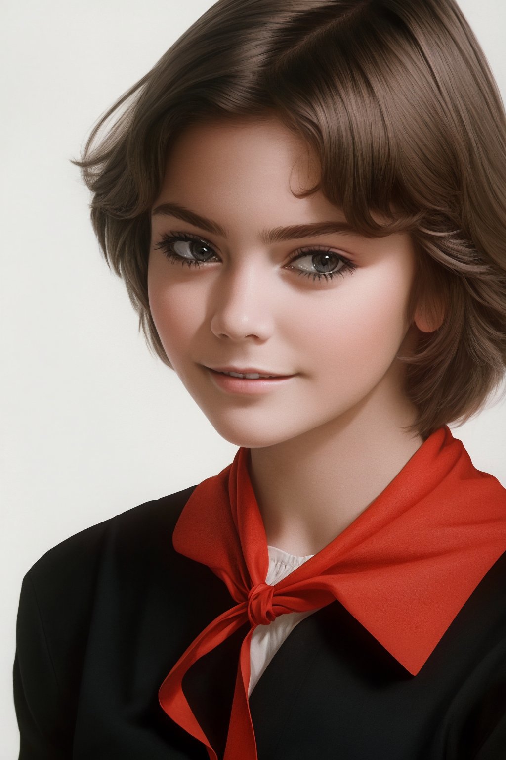A close up of a woman with a red tie and a black jacket - SeaArt AI