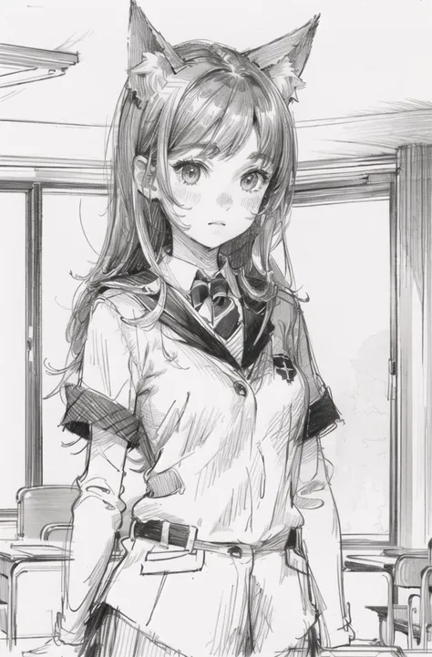 ultra detailed(sketch:1.2),graphite,( monocolour:1.3)
1girl,animal ear,school uniform,classroom
 <lora:ç±³å¤è¯ºå¤«:1>