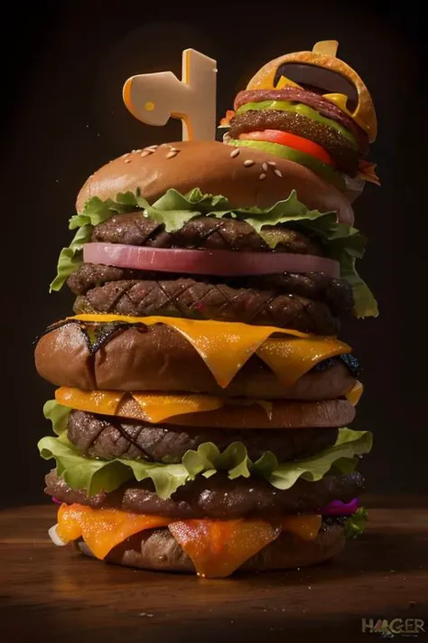 (8k, best quality, masterpiece), realistic, (hamberger:1.4), black background, spotlight