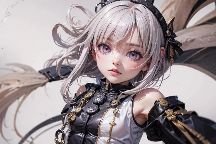 (No background), ((cute)), (Gray Hair), (Braid), , costume