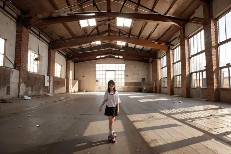 girl, warehouse, abandoned