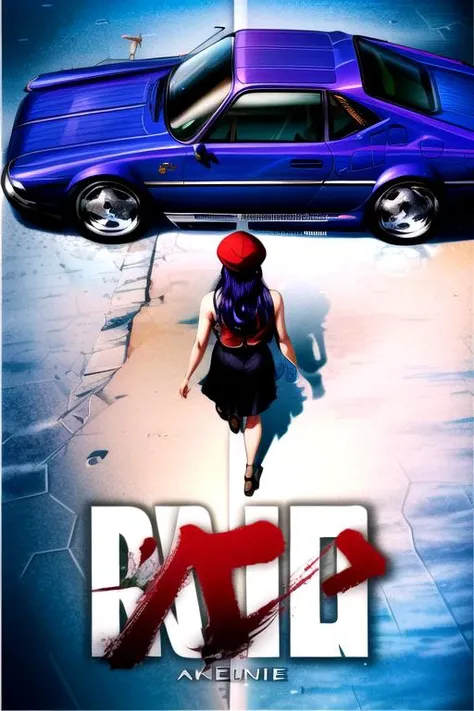 (masterpiece, best quality:1.2), akiraposter, from above, from behind, solo, 1girl, misato katsuragi, long hair, (brown eyes:1.5), blue hair, (purple hair:1.2), hat, dress, bare shoulders, jacket, open clothes, sleeveless, black dress, sleeveless dress, beret, short dress, red headwear, (red jacket:1.5), ground vehicle, (blue Renault Alpine A310,) <lora:concept_akiraposter-11:0.8> <lora:misatokatsuragi-lora-nochekaiser:0.8> <lora:add_detail:0.8>