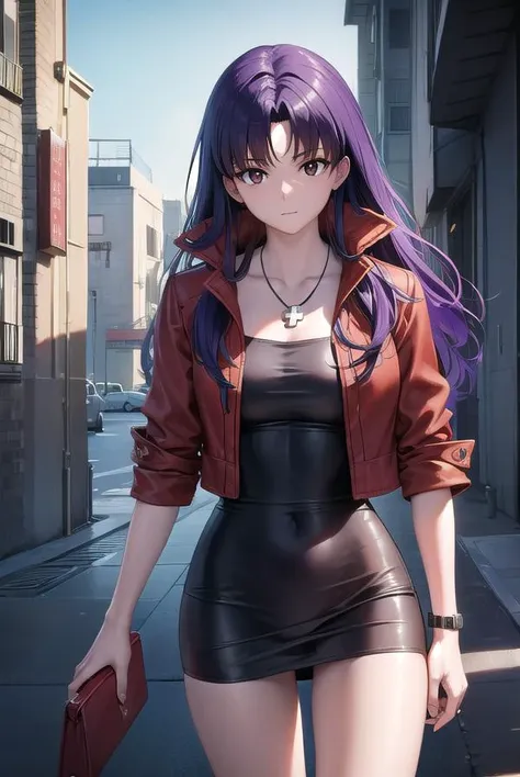 misatokatsuragi, <lora:misatokatsuragi-lora-nochekaiser:1>,
misato katsuragi, long hair, (brown eyes:1.5), blue hair, (purple hair:1.2),
BREAK dress, jacket, earrings, boots, necklace, black dress, high heels, short dress, (red jacket:1.5), watch, wristwatch, cross necklace,
BREAK outdoors, city,
BREAK looking at viewer, (cowboy shot:1.5),
BREAK <lyco:GoodHands-beta2:1>, (masterpiece:1.2), best quality, high resolution, unity 8k wallpaper, (illustration:0.8), (beautiful detailed eyes:1.6), extremely detailed face, perfect lighting, extremely detailed CG, (perfect hands, perfect anatomy),