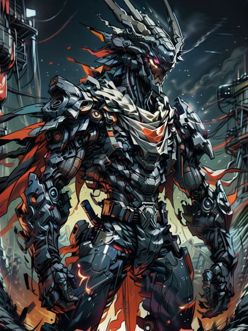 military,camouflage armor,mechanical arm,blue -blue eyes,glowing_eye,
detailed hand mechanical articulation,((looking_at_viewer)),((1boy,male focus,solo,muscular,pectorals,abs)),( solo, cape, belt),( 3d, superhero, armor, realistic, rider belt, clenched hand),( bodysuit, helmet, clenched hands, black cape, tokusatsu, science fiction, black bodysuit, gloves),
(humanoid),weapon,
wallpaper,huge filesize,rendered in ultra-detailed 8k resolution using Unreal Engine,hyper realistic,intricate,masterpiece,Photorealistic,ultra detail,vibrant color,volumetric light,black joint,combat status,robot,gundam,mecha,fortified suit,mechanical parts,robot joints,headgear,full armor,<lora:more_details:0.8>,<lora:mecha_offset:0.8>,<lora:NidhoggurMecha:1>,<lora:D-mecha:1>,