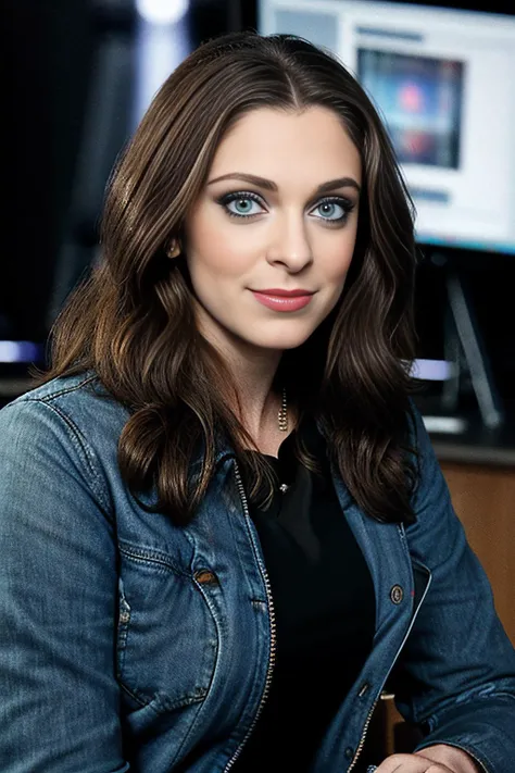 promotional photograph of a beautiful (RB100m:1.1) woman as cable newscaster,presenting breaking news,sitting at a news desk,with video of an (alien invasion) on screen behind her,1girl,solo,long hair,looking at viewer,smile,hair,blue eyes,parted lips,black blouse and jacket,lips,professional Photography,Photorealistic,detailed,RAW,analog,sharp focus,8k,HD,high quality,masterpiecePA7_Portrait-MS,<lora:RB100m_05B-000004:0.9>,