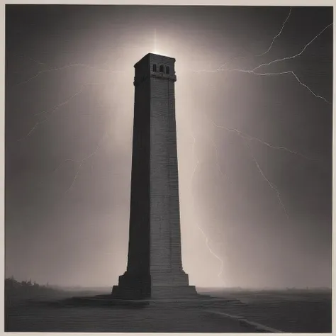 p15 The Tower: A lightning bolt striking a split rectangle on a horizontal line, representing destruction, upheaval, and revelation.,
