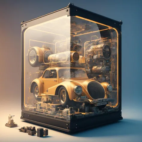 (knollingcase:1.2), (symmetry:1.1) , Vintage car, pink and gold and opal color scheme, beautiful intricate filegrid facepaint, intricate, high-resolution OLED GUI interface display, micro-details, octane render, photorealism, highly detailed, digital painting, artstation, concept art, smooth, sharp focus, labelled, overlays, oled display, annotated, technical, knolling diagram, technical drawing, display case, dramatic lighting, glow, dof, reflections, refractions