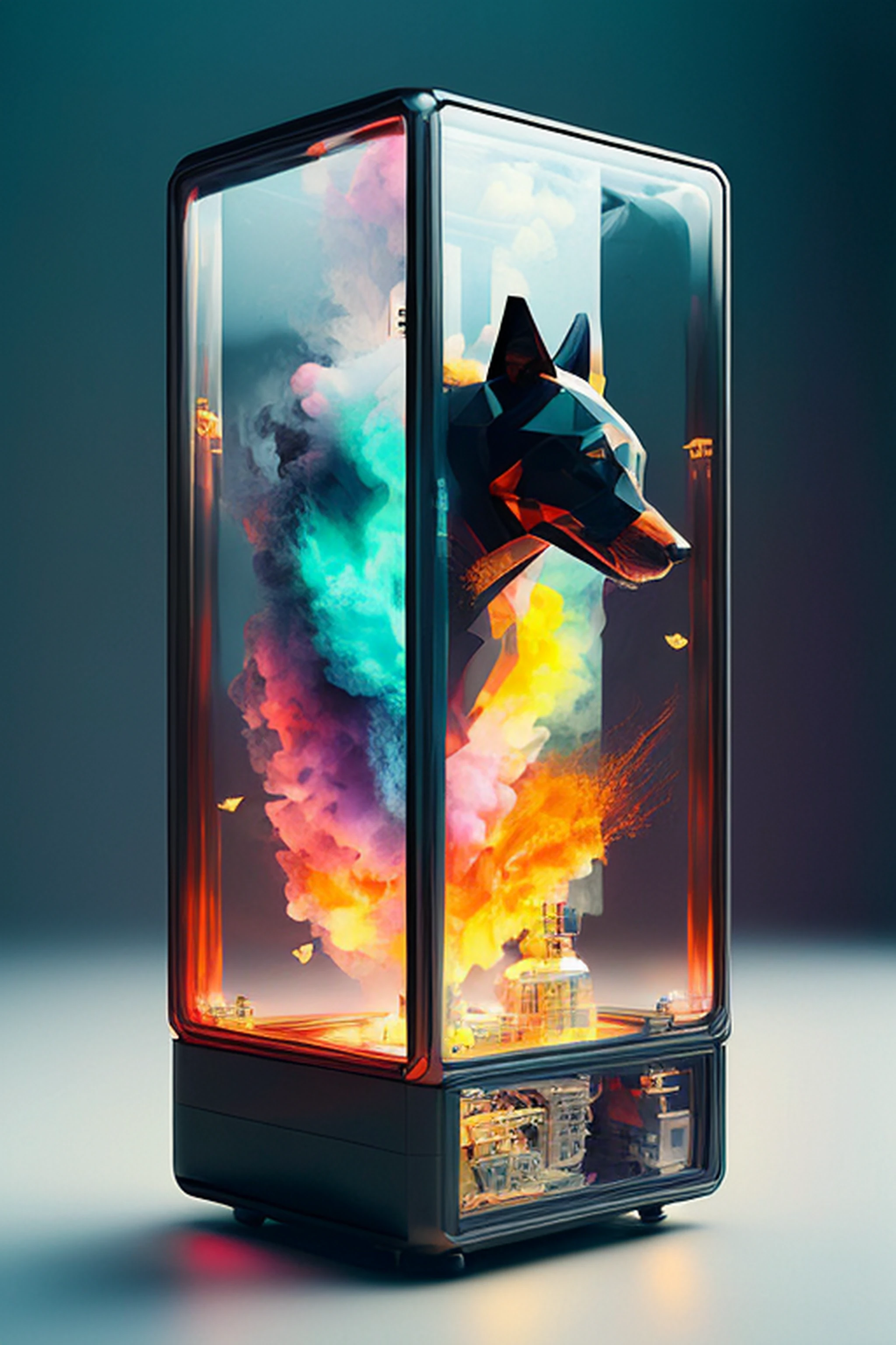 knollingcase, black dog, (((vibrant, photo realistic, realistic, dramatic, sharp focus, 8k)))