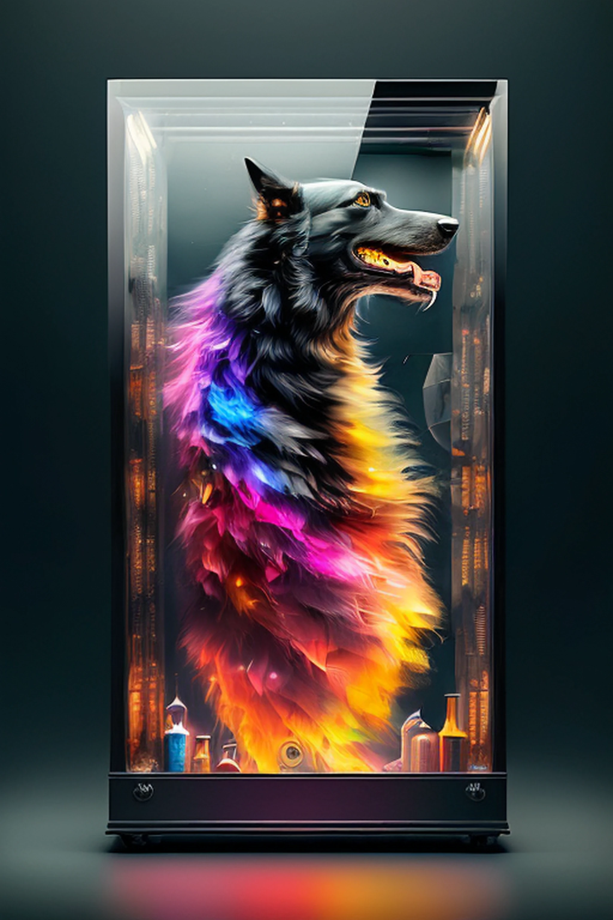 knollingcase, black dog, (((vibrant, photo realistic, realistic, dramatic, sharp focus, 8k)))