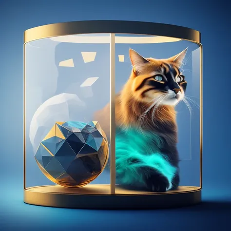 Geometric sculpture of a cat, dramatic lighting, (clockwork1.2), dramatic lighting, blue light, knollingcase