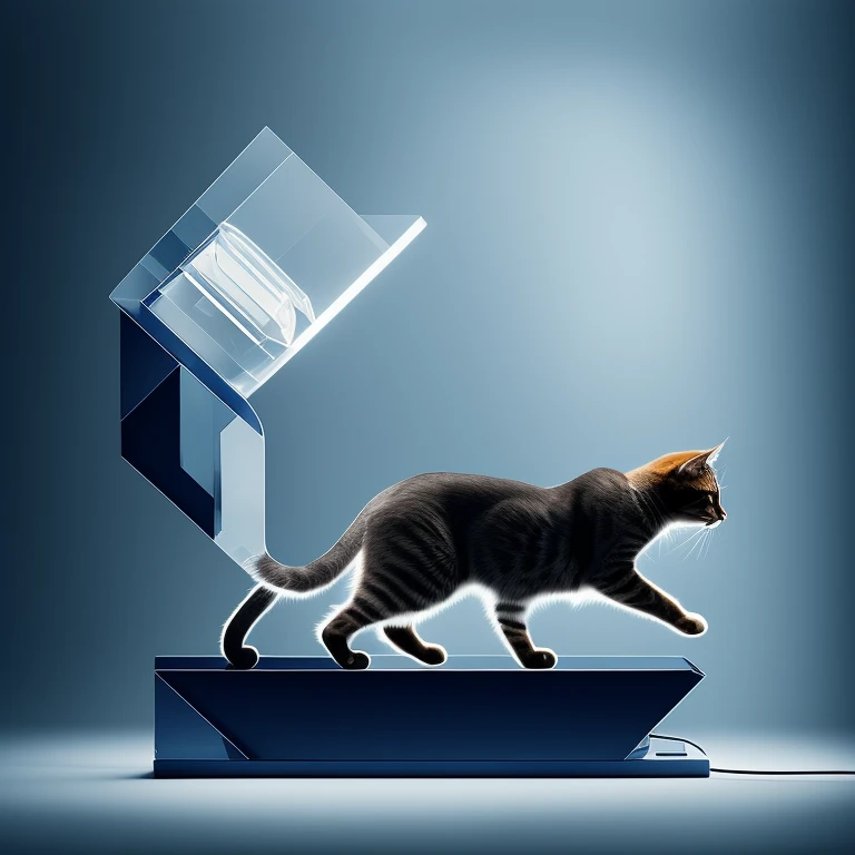 Geometric sculpture of a cat, dramatic lighting, (clockwork1.2), dramatic lighting, blue light, knollingcase