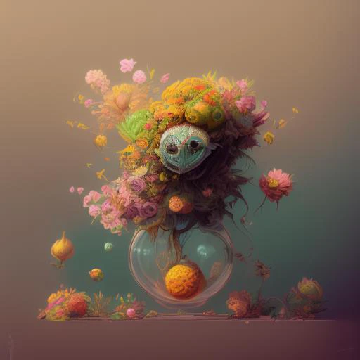 <lora:Flowerpunk:2> flowerpunk, still life of a bowl of exotic fruit from another planet, alien food, colorful color palette, bright and modern look, supernatural, sci-fi