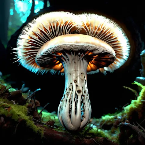 ((best quality)), ((masterpiece)), ((realistic,digital art)), (hyper detailed),totempunkai mohawk Pale Spore Print Mighty Club-shaped Rough mushroom, Woven Texture, Root Extension into Fungal Mycelium, Coastal, Subterranean, Glowing, Moderate Bruising,,Bulbous Volva,,Membranous Ring, , octane rendering, raytracing, volumetric lighting, Backlit,Rim Lighting, 8K, HDR, <lora:add-detail-xl:.8> <lora:CulturePunkAI_1:0.85>