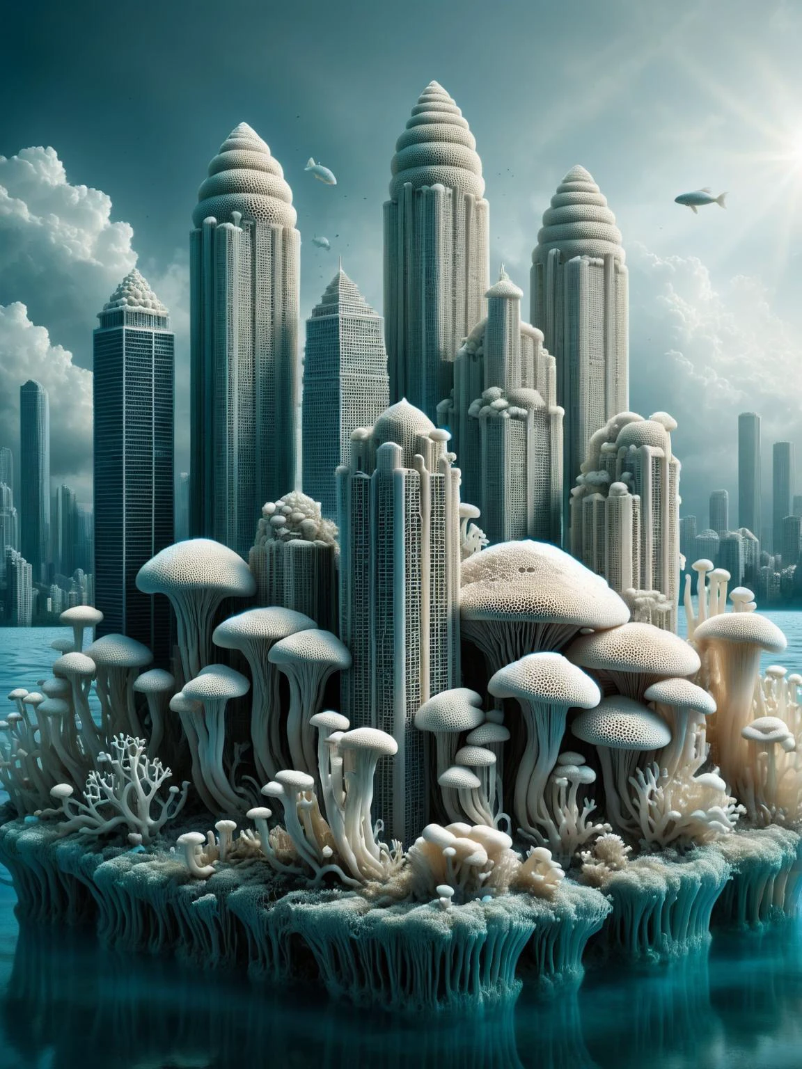 "A submerged cityscape, with skyscrapers covered in aquatic ral-mycelium <lora:ral-mycelium-sdxl:1>, <lora:EnvyBetterHiresFixXL01:0:hr=1>