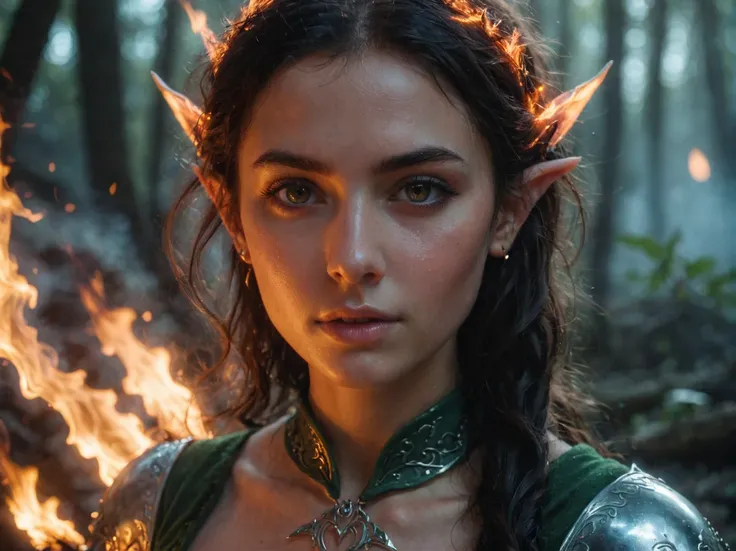 close up photo of elf girl surrounded by magical light, dark flames <lora:amazing_portraits_xl_v1b:1>