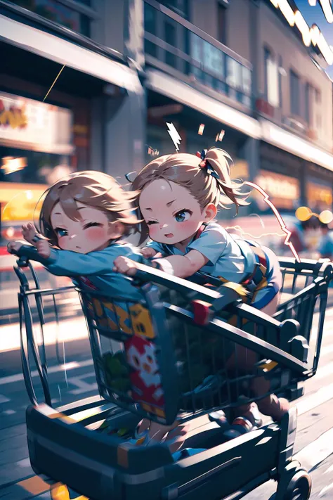 1girl, chibi, (child:1.5), tareme, smug, (sttngshppngcrt, shopping cart, sittng, in shopping cart:1.2),leaning forward, hand on shopping cart, super_speed, lighting, light trails, (motion blur, blurry background:1.8), (outdoors, street:1.2),
(masterpiece), best quality, high resolution, <lora:sitting_shopping_cart_00_02:0.5> <lora:Super_speed_running_V2:0.7>