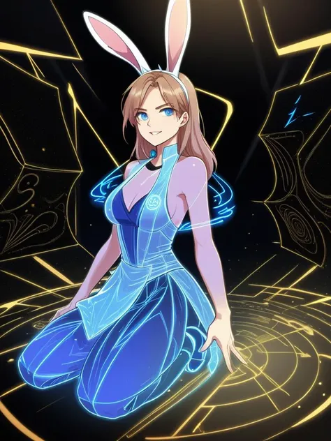 In the dimly lit depths of a futuristic space station, a lone figure sits at a sleek console, illuminated by the soft glow of holographic displays. With a gentle hum filling the air, they lean forward, fingers dancing across the controls with practiced precision. (2d, sketch, hand drawn, paper:1.3), (bunny ears:1.2)