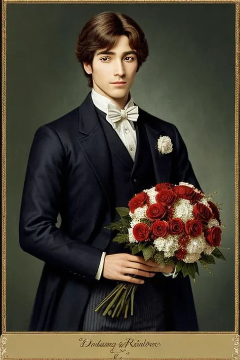 A dashing Prince holding a bouquet of roses