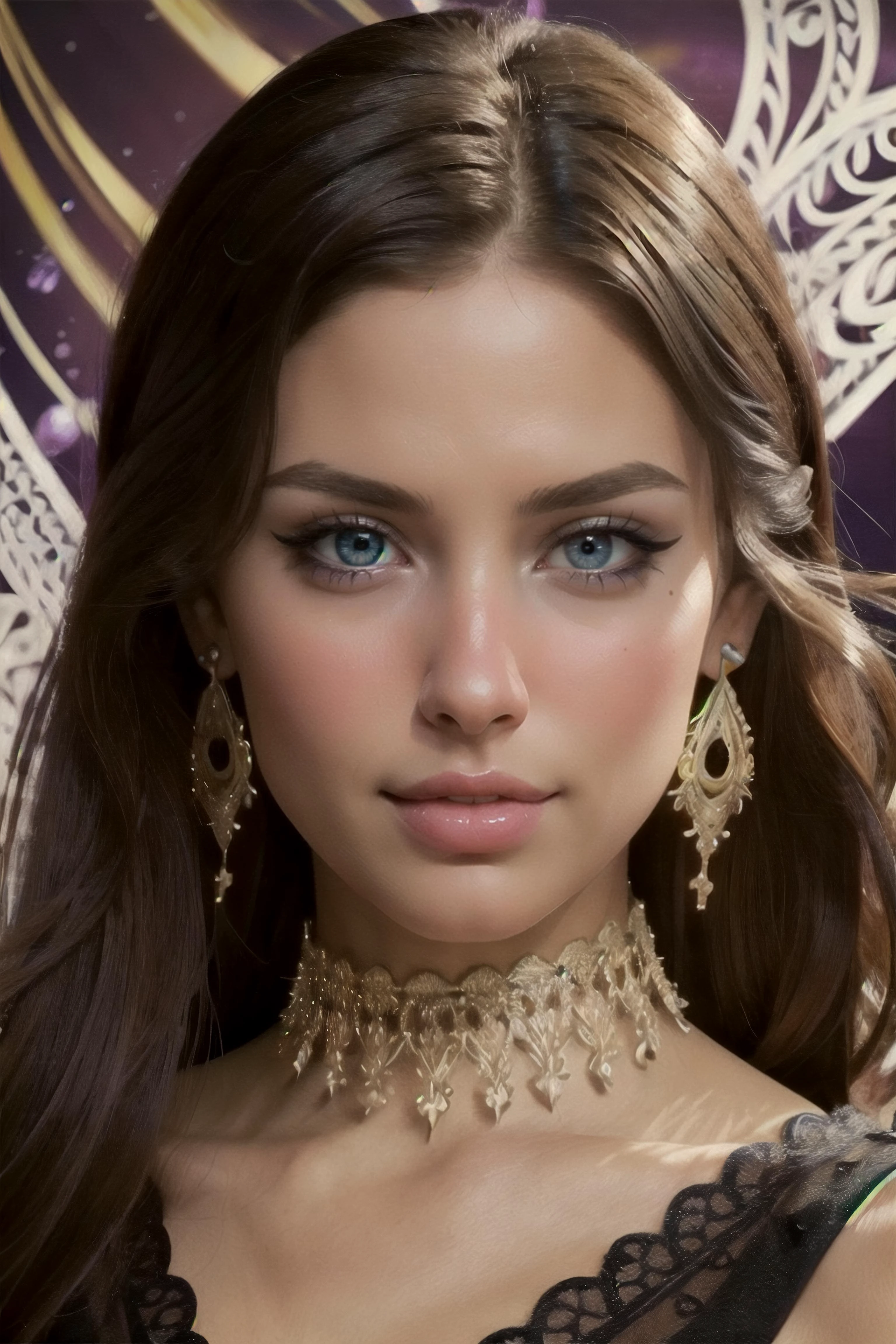 (best quality, masterpiece, official art, beautiful and aesthetic:1.2), 1girl, blonde, (hair ornaments, exquisite earrings, flowers hair ornaments), upper body, dynamic pose, looking at viewer, particle, wind, flower, intricate background, extremely detailed, (fractal art:1.2), colorful, (zentangle:1.2), (abstract background:1.5), (many colors:1.4), pixelated fragments, data corruption, colorful noise, visual chaos, contemporary aesthetics, realistic LUT, cinematic LUT,
slightly above, vivid, Protector of the city, with a shield and a resolute stance, Visionary, Short, in shape, Oval Face, Olive Skin, Brunette Hair, amethyst Eyes, Straight Nose, Thick Lips, Sharp Chin, Shoulder-Length Hair, Thick Hair, Braided Half Up, small breasts, Drop earrings, peach stain lipstick, Whimsical garden adorned with sculptures of mythical creatures and magical plants,
<lora:edg_greekDollLikeness_v10:0.8>, edgGrk_woman, edgGrk_face, edgGrk_body, (detailed skin:1.3, Glossy skin + Shiny skin:1.1), hair ornament, exquisite earrings, necklace, golden trim lace choker,