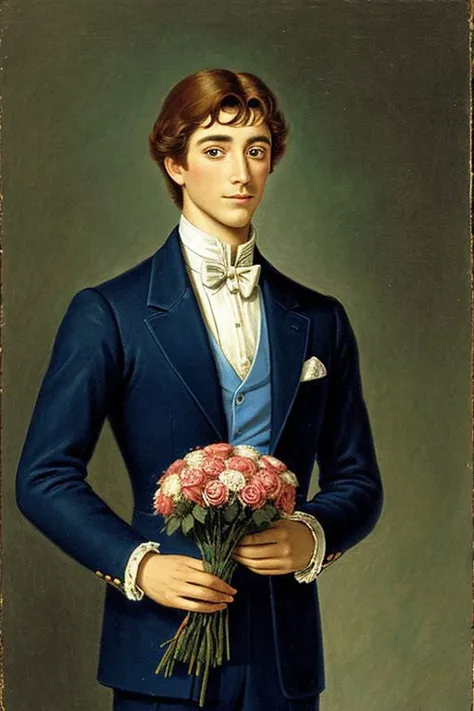 A dashing Prince holding a bouquet of roses