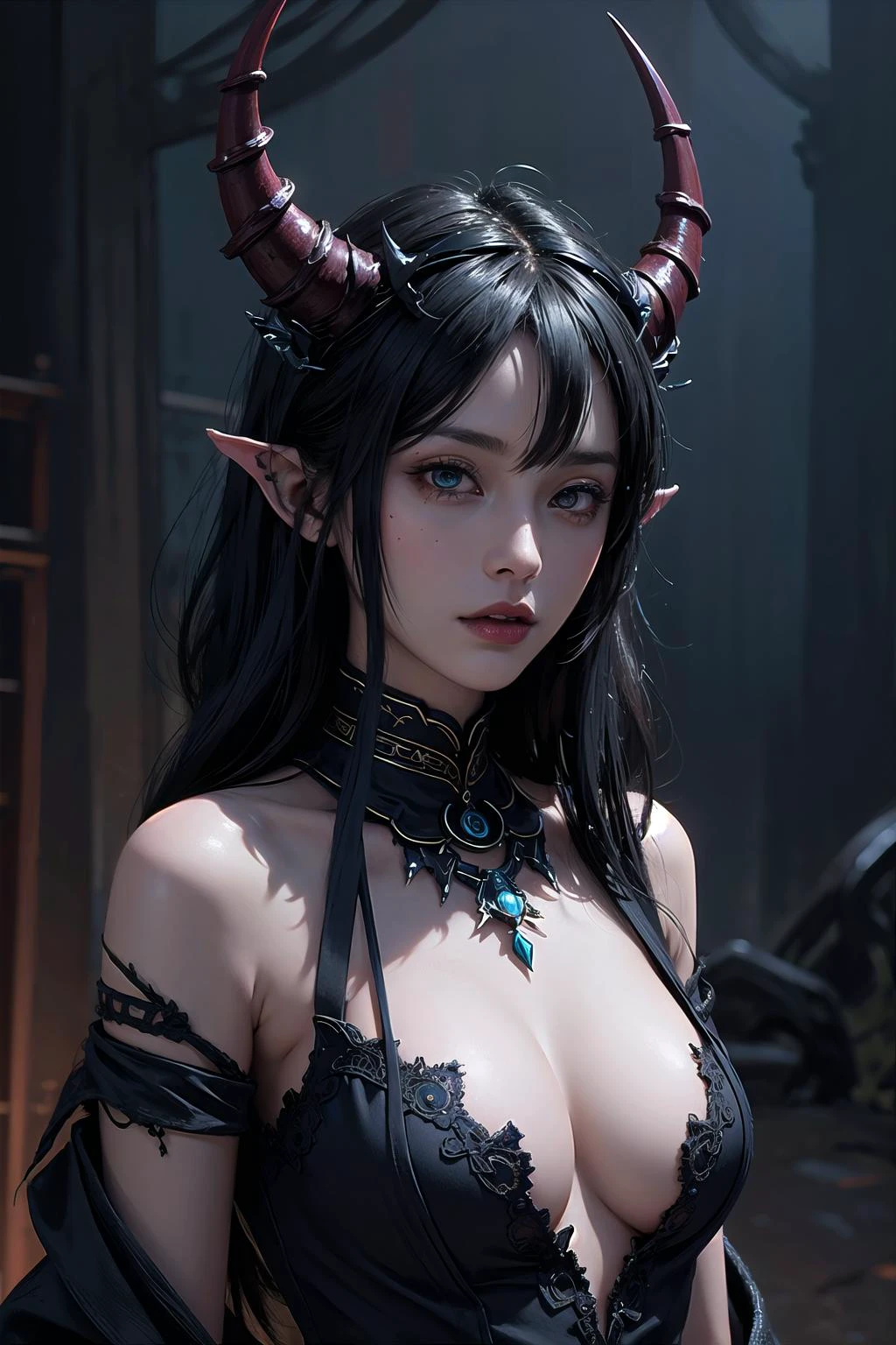 (highly detailed:1.3),
1girl, solo,
<lora:edgWraith:1>, edgWraith, wearing edgWraith costume, (oni horns:1.3),
Ultra-detail, (highres:1.1), best quality, (masterpiece:1.3), cinematic lighting,