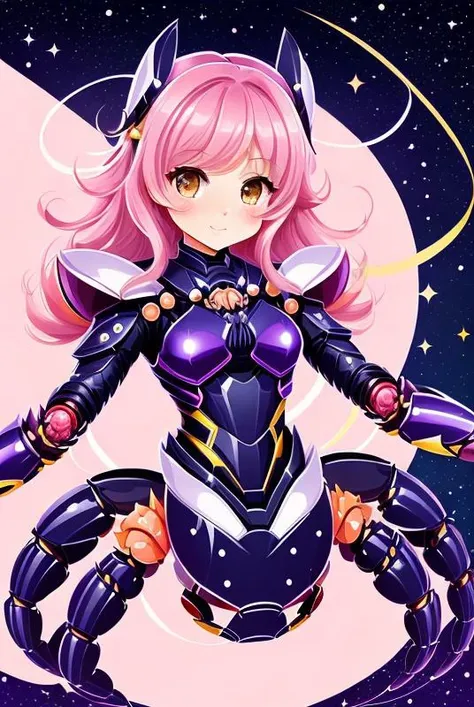 girl,celestial (crab:1.3) void armor, bright,  , cute, lovely, , [line art:0.5], [vector art:0.6], playful, (exceptional, best aesthetic, new, newest, best quality, masterpiece:1.2)