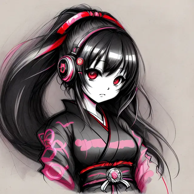 girl, sketch art, kimono, terrorcore album art