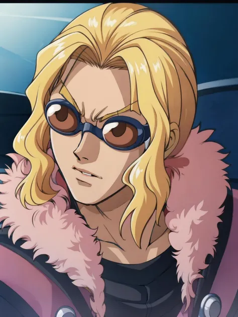 (best_quality,anime_screencap),(1boy,solo,blonde_hair,Goggles,pink fur),<lora:Ratsel_v1:1>,