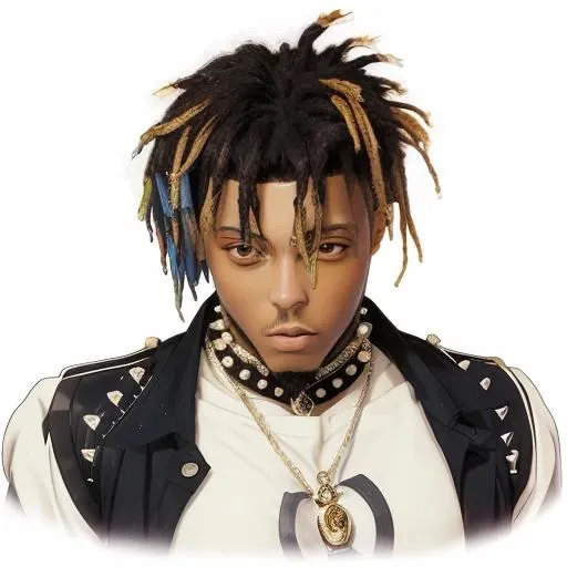 best quality, masterpiece, ultra high res, (anime style:1.2), <lora:juicewrldv3:0.9>, (juicewrld:1),  facial hair, dreadlocks, simple background, looking at viewer, upper body,  <lora:style_arknightse2art:1> [(white background:1.5)::5], full body, solo,