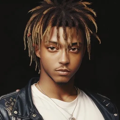 (realistic), (hyperrealism), best quality, masterpiece, ultra high res, (anime style:1.2), <lora:juicewrldv3:0.9>, (juicewrld,:1) 1boy, ((solo)), facial hair, simple background, dreadlocks, looking at viewer, upper body