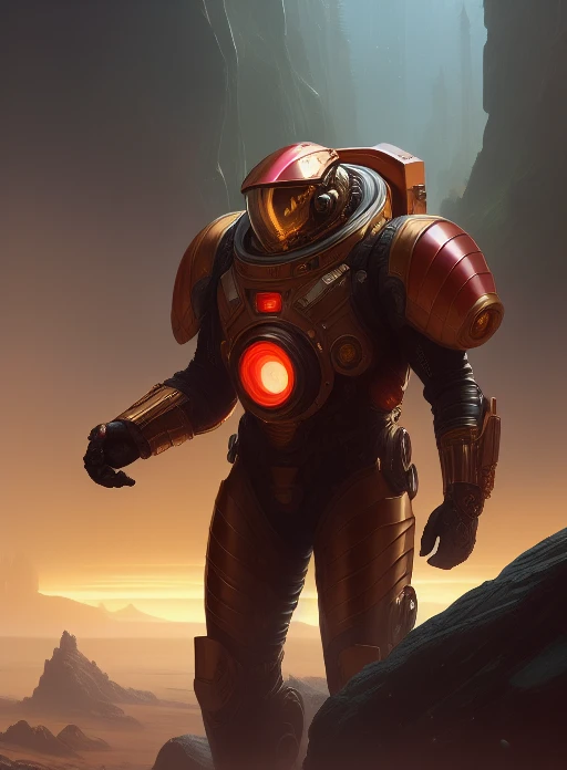 (extremely detailed CG octane render 8k wallpaper), full shot body photo of a (((sci-fi))) astronaut ((cat)), red details, gold details, bionic battle suit, a black hexagonal futuristic alien landscape in the background, ornate, shiny, polished, metallic, professional majestic oil painting by Ed Blinkey, Atey Ghailan, Studio Ghibli, by Jeremy Mann, Greg Manchess, Antonio Moro, trending on ArtStation, trending on CGSociety, Intricate, High Detail, Sharp focus, dramatic, by midjourney, realism, beautiful and detailed lighting, shadows, by Jeremy Lipking, by Antonio J. Manzanedo, by Frederic Remington, by HW Hansen, by Charles Marion Russell, by William Herbert Dunton