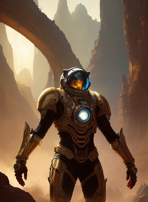 (extremely detailed CG octane render 8k wallpaper), full shot body photo of a (((sci-fi))) astronaut ((cat)), red details, gold details, bionic battle suit, a black hexagonal futuristic alien landscape in the background, ornate, shiny, polished, metallic, professional majestic oil painting by Ed Blinkey, Atey Ghailan, Studio Ghibli, by Jeremy Mann, Greg Manchess, Antonio Moro, trending on ArtStation, trending on CGSociety, Intricate, High Detail, Sharp focus, dramatic, by midjourney, realism, beautiful and detailed lighting, shadows, by Jeremy Lipking, by Antonio J. Manzanedo, by Frederic Remington, by HW Hansen, by Charles Marion Russell, by William Herbert Dunton
