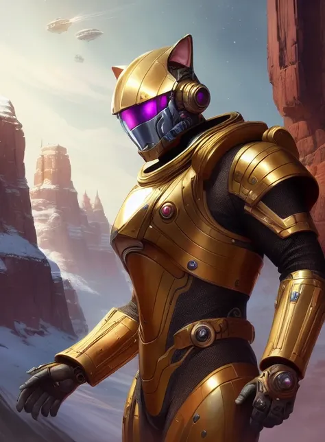(extremely detailed CG octane render 8k wallpaper), full shot body photo of a (((sci-fi))) astronaut ((cat)), red details, gold details, bionic battle suit, a black hexagonal futuristic alien landscape in the background, ornate, shiny, polished, metallic, professional majestic oil painting by Ed Blinkey, Atey Ghailan, Studio Ghibli, by Jeremy Mann, Greg Manchess, Antonio Moro, trending on ArtStation, trending on CGSociety, Intricate, High Detail, Sharp focus, dramatic, by midjourney, realism, beautiful and detailed lighting, shadows, by Jeremy Lipking, by Antonio J. Manzanedo, by Frederic Remington, by HW Hansen, by Charles Marion Russell, by William Herbert Dunton