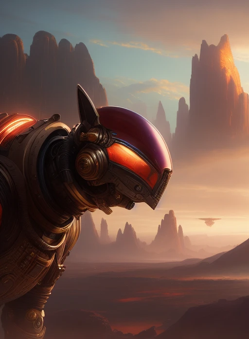 (extremely detailed CG octane render 8k wallpaper), full shot body photo of a (((sci-fi))) astronaut ((cat)), red details, gold details, bionic battle suit, a black hexagonal futuristic alien landscape in the background, ornate, shiny, polished, metallic, professional majestic oil painting by Ed Blinkey, Atey Ghailan, Studio Ghibli, by Jeremy Mann, Greg Manchess, Antonio Moro, trending on ArtStation, trending on CGSociety, Intricate, High Detail, Sharp focus, dramatic, by midjourney, realism, beautiful and detailed lighting, shadows, by Jeremy Lipking, by Antonio J. Manzanedo, by Frederic Remington, by HW Hansen, by Charles Marion Russell, by William Herbert Dunton