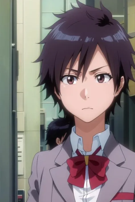 tatsuki, <lora:tatsuki-lora-nochekaiser:1>,
tatsuki, short hair, black hair, long hair, (brown eyes:1.5),
BREAK skirt, bow, school uniform, jacket, blazer, red bow, long sleeves, grey blazer, grey skirt,
BREAK looking at viewer, upper body, full body, cowboy shot,
BREAK indoors,
BREAK <lyco:GoodHands-beta2:1>, (masterpiece:1.2), best quality, high resolution, unity 8k wallpaper, (illustration:0.8), (beautiful detailed eyes:1.6), extremely detailed face, perfect lighting, extremely detailed CG, (perfect hands, perfect anatomy),