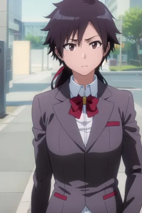 tatsuki, <lora:tatsuki-lora-nochekaiser:1>,
tatsuki, short hair, black hair, long hair, (brown eyes:1.5),
BREAK skirt, bow, school uniform, jacket, blazer, red bow, long sleeves, grey blazer, grey skirt,
BREAK looking at viewer, upper body, full body, cowboy shot,
BREAK indoors,
BREAK <lyco:GoodHands-beta2:1>, (masterpiece:1.2), best quality, high resolution, unity 8k wallpaper, (illustration:0.8), (beautiful detailed eyes:1.6), extremely detailed face, perfect lighting, extremely detailed CG, (perfect hands, perfect anatomy),