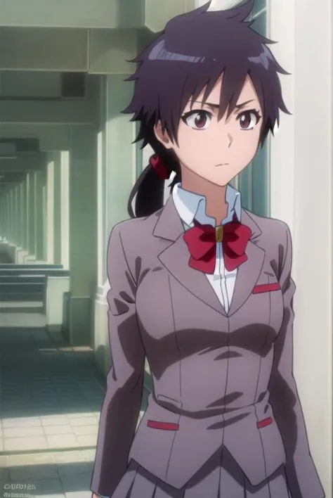 tatsuki, <lora:tatsuki-lora-nochekaiser:1>,
tatsuki, short hair, black hair, long hair, (brown eyes:1.5),
BREAK skirt, bow, school uniform, jacket, blazer, red bow, long sleeves, grey blazer, grey skirt,
BREAK looking at viewer, upper body, full body, cowboy shot,
BREAK indoors,
BREAK <lyco:GoodHands-beta2:1>, (masterpiece:1.2), best quality, high resolution, unity 8k wallpaper, (illustration:0.8), (beautiful detailed eyes:1.6), extremely detailed face, perfect lighting, extremely detailed CG, (perfect hands, perfect anatomy),