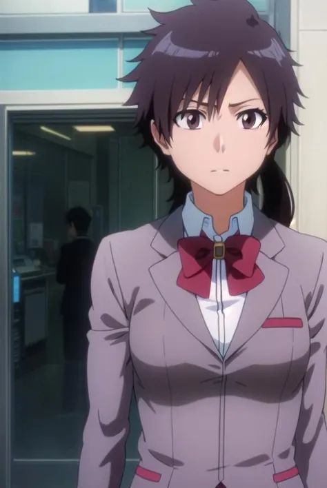 tatsuki, <lora:tatsuki-lora-nochekaiser:1>,
tatsuki, short hair, black hair, long hair, (brown eyes:1.5),
BREAK skirt, bow, school uniform, jacket, blazer, red bow, long sleeves, grey blazer, grey skirt,
BREAK looking at viewer, upper body, full body, cowboy shot,
BREAK indoors,
BREAK <lyco:GoodHands-beta2:1>, (masterpiece:1.2), best quality, high resolution, unity 8k wallpaper, (illustration:0.8), (beautiful detailed eyes:1.6), extremely detailed face, perfect lighting, extremely detailed CG, (perfect hands, perfect anatomy),