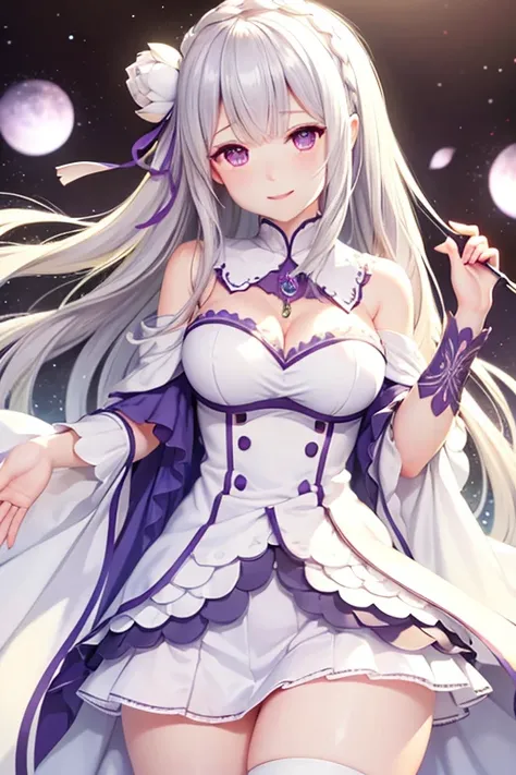 <lora:aimiliya-10:0.8>,aimiliya, white skirt,cleavage, medium breasts,light smile,best quality