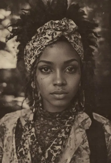 lith_agfa_record_rapidRRH1, instagram photo, portrait photo of 26 y.o african-american woman, perfect detailed eyes, wearing a bandana, heavy makeup, natural skin, hard shadows, film grain