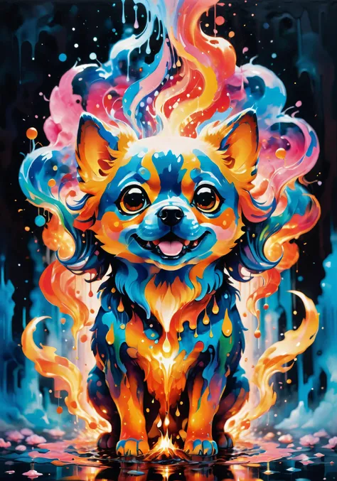 ethereal fantasy concept art of Dripping Paint Splatter Art, Adorable Kawaii, psychedelic style (Masterpiece, high quality, best quality, official art, beauty and aesthetics:1.2),fire element,a dog made of hellfire,fire, cerberus,(dog:1.2), <lora:SDXLStencilStyleFAE:0.6> <lora:xl-shanbailing-1003fire-000010:0.5> fire element, composed of fire elements . vibrant colors, swirling patterns, abstract forms, surreal, trippy, pretty, cute, adorable, kawaii, dramatic, paint drips, splatters, dripping paint . magnificent, celestial, ethereal, painterly, epic, majestic, magical, fantasy art, cover art, dreamy