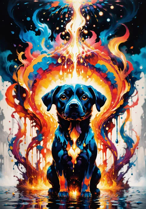 ethereal fantasy concept art of Dripping Paint Splatter Art, Adorable Kawaii, psychedelic style (Masterpiece, high quality, best quality, official art, beauty and aesthetics:1.2),fire element,a dog made of hellfire,fire, cerberus,(dog:1.2), <lora:SDXLStencilStyleFAE:0.6> <lora:xl-shanbailing-1003fire-000010:0.5> fire element, composed of fire elements . vibrant colors, swirling patterns, abstract forms, surreal, trippy, pretty, cute, adorable, kawaii, dramatic, paint drips, splatters, dripping paint . magnificent, celestial, ethereal, painterly, epic, majestic, magical, fantasy art, cover art, dreamy