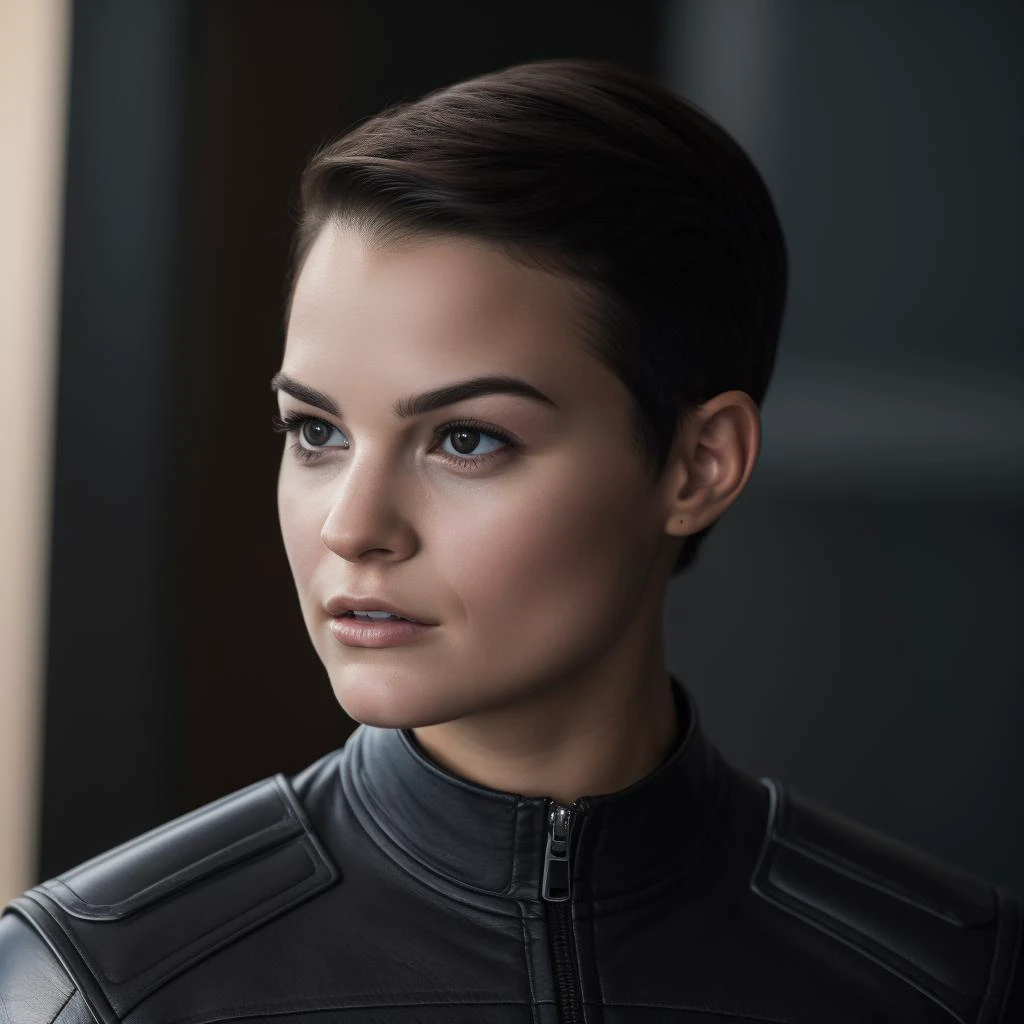 Best_QualityPos, RAW photo, intricate details, best quality, 8k uhd, soft lighting, 1girl, solo, Brianna Hildebrand, buzz cut, black hair, brown eyes, smug <lora:Brianna_Hildebrand:0.5>