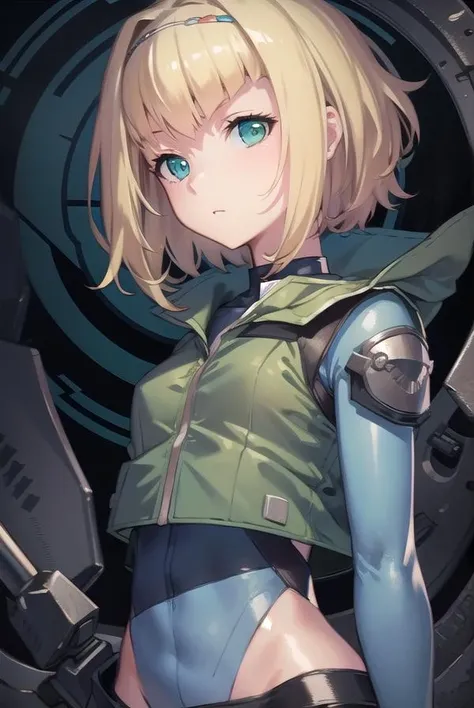 milindabrantini, <lora:melindatest:1>,
milinda brantini, short hair, blonde hair, (green eyes:1.5), hairband,
BREAK gloves, vest, bodysuit, covered navel, skin tight,
BREAK looking at viewer,
BREAK outdoors, city,,
BREAK <lora:GoodHands-vanilla:1>, (masterpiece:1.2), best quality, high resolution, unity 8k wallpaper, (illustration:0.8), (beautiful detailed eyes:1.6), extremely detailed face, perfect lighting, extremely detailed CG, (perfect hands, perfect anatomy),