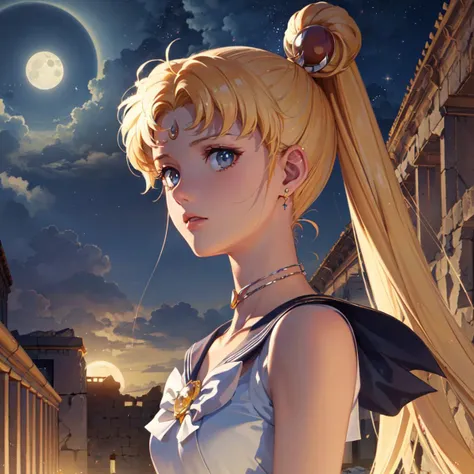 (((masterpiece))), (((best quality))), ((ultra-detailed)), (highly detailed CG illustration), ((an extremely delicate and beautiful)),cinematic light, sailor moon, eternal sailor moon, sky, nebula,  <lora:eternal_sailor_moon-v10:0.5>, moon palace, (palace ruins)